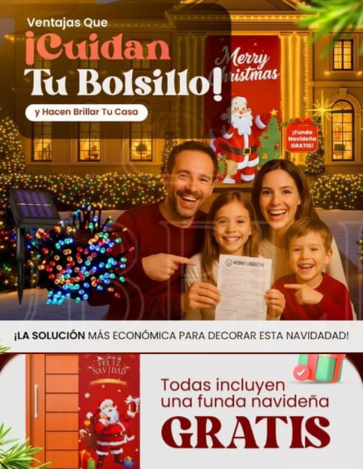 ⭐ COMBO PREMIUM NAVIDEÑO 2025🎄 Ilumina tu hogar sin gastar luz + 🎁 Funda Navideña para tu puerta GRATIS