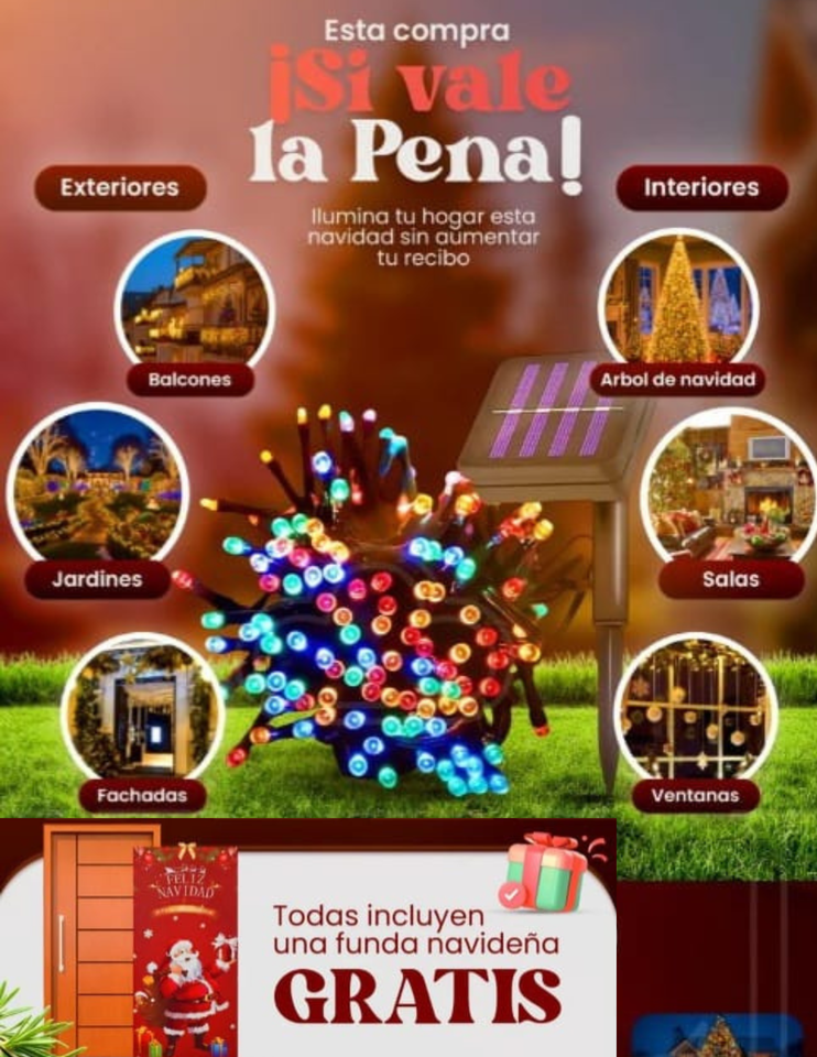 ⭐ COMBO PREMIUM NAVIDEÑO 2025🎄 Ilumina tu hogar sin gastar luz + 🎁 Funda Navideña para tu puerta GRATIS
