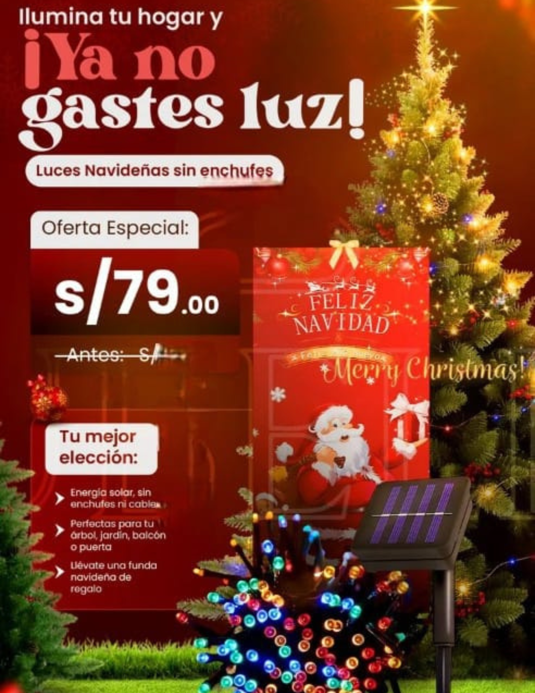 ⭐ COMBO PREMIUM NAVIDEÑO 2025🎄 Ilumina tu hogar sin gastar luz + 🎁 Funda Navideña para tu puerta GRATIS